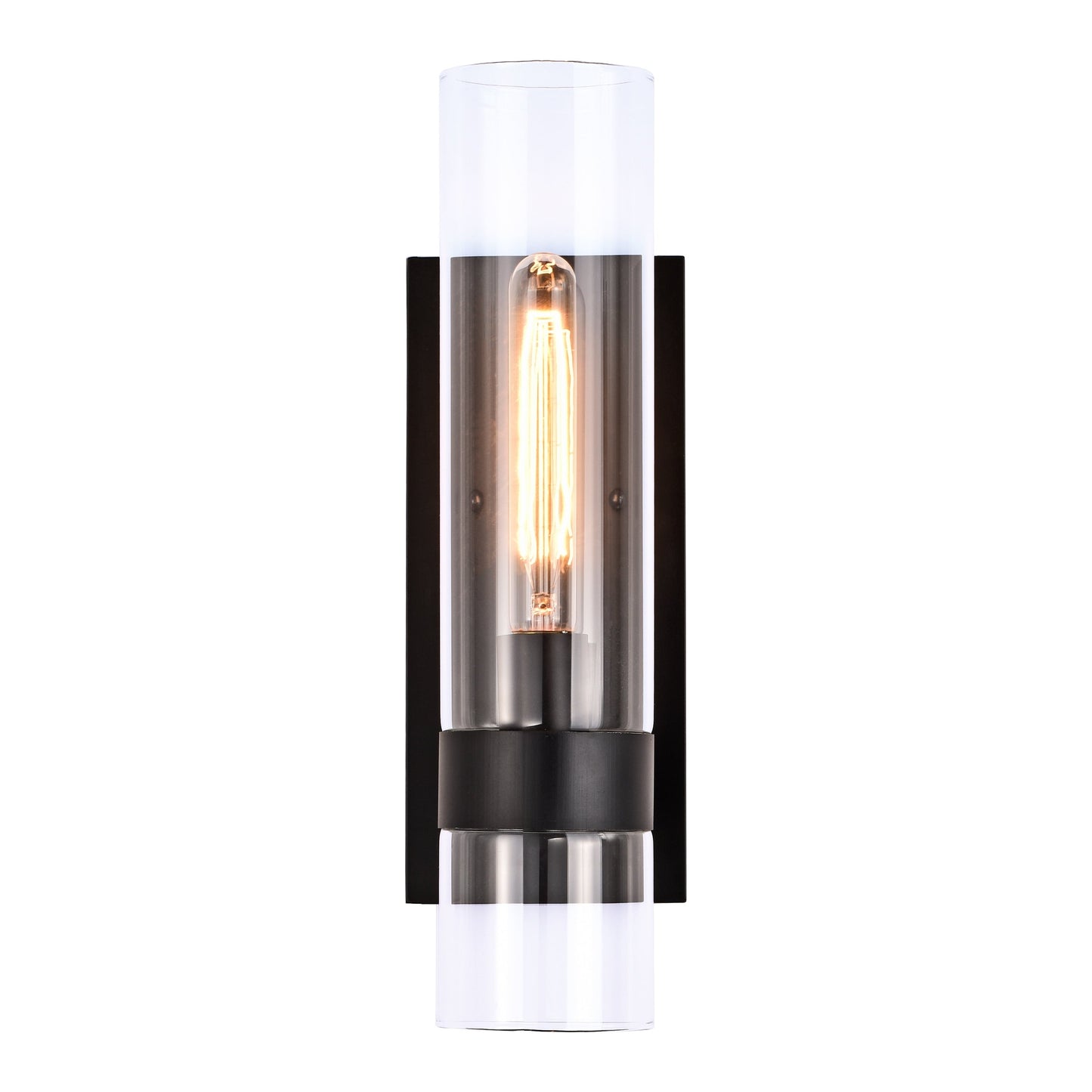 Applique murale cylindrique en verre transparent à 1 lumière