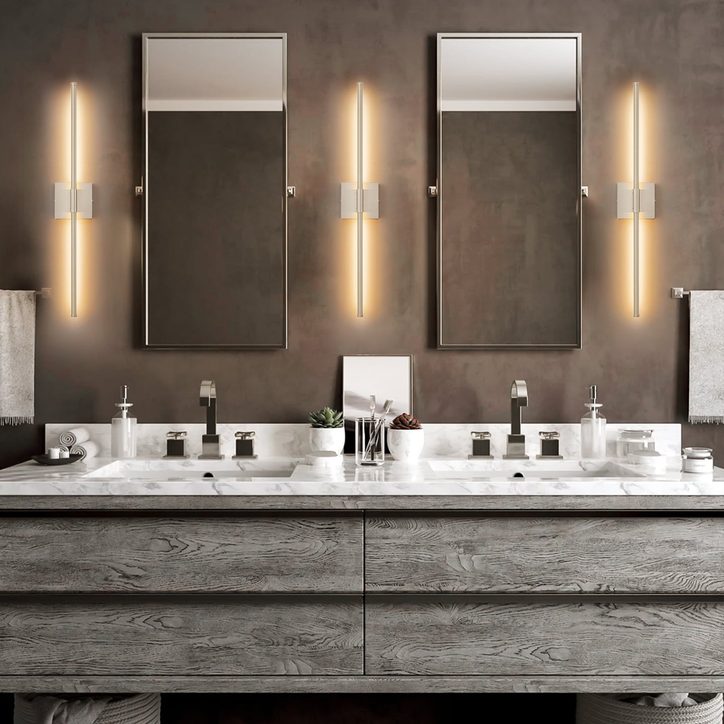 Applique murale linéaire moderne à 1 ampoule, noire, dorée et nickel, à LED, à intensité variable, pour salle de bain