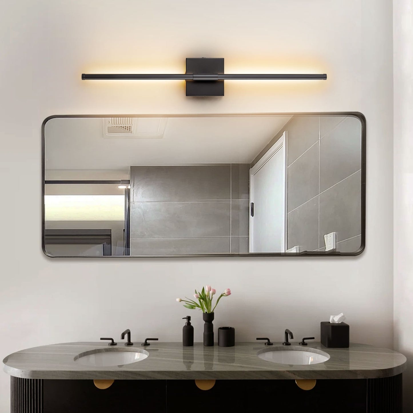 Applique murale linéaire moderne à 1 ampoule, noire, dorée et nickel, à LED, à intensité variable, pour salle de bain