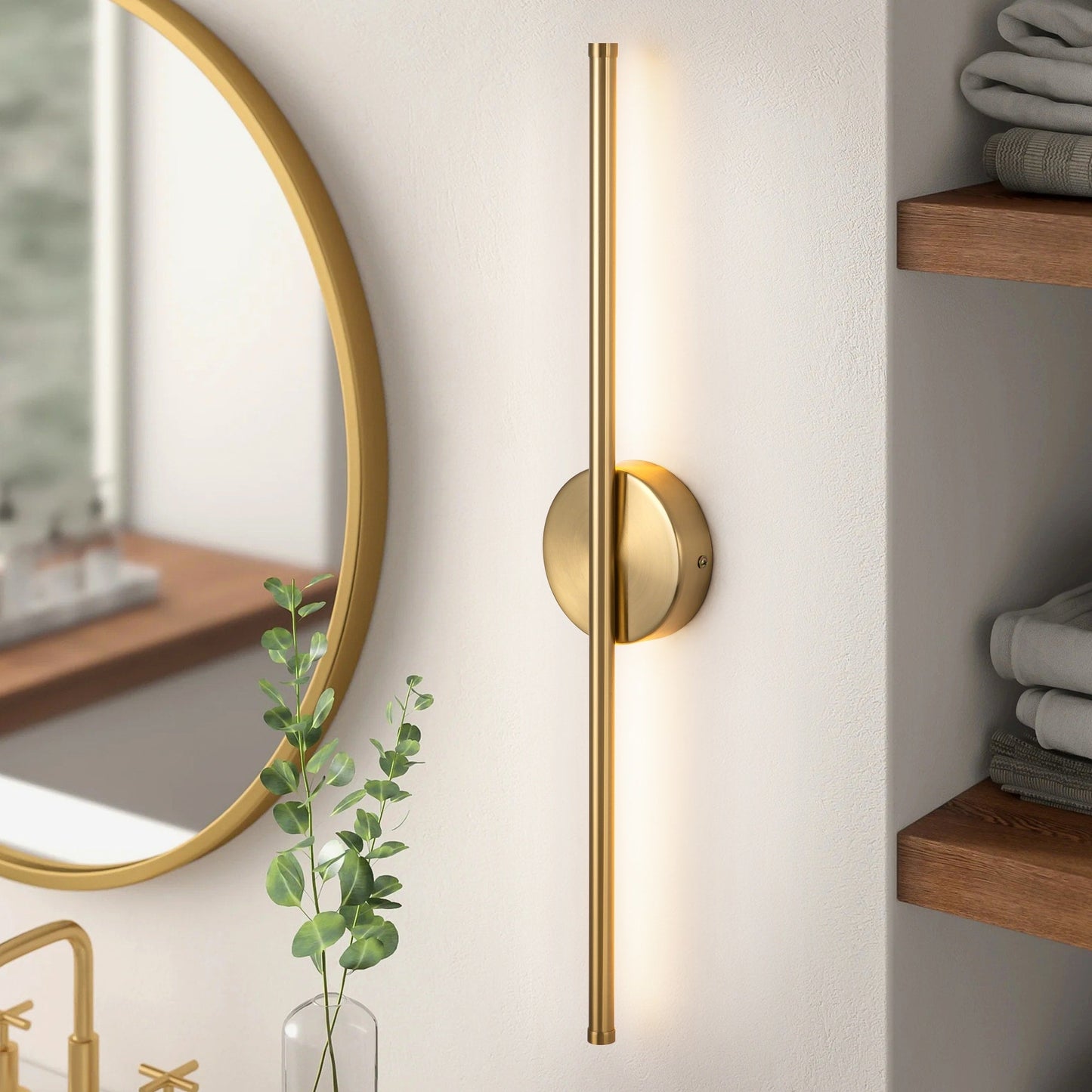 Applique murale linéaire moderne à 1 ampoule, noire, dorée et nickel, à LED, à intensité variable, pour salle de bain