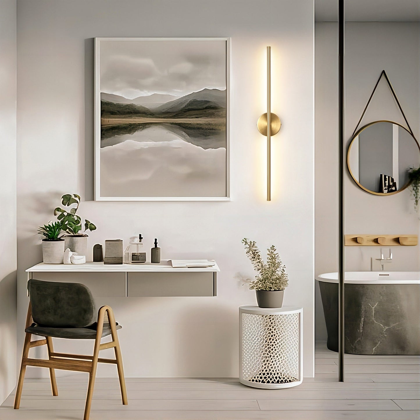 Applique murale linéaire moderne à 1 ampoule, noire, dorée et nickel, à LED, à intensité variable, pour salle de bain
