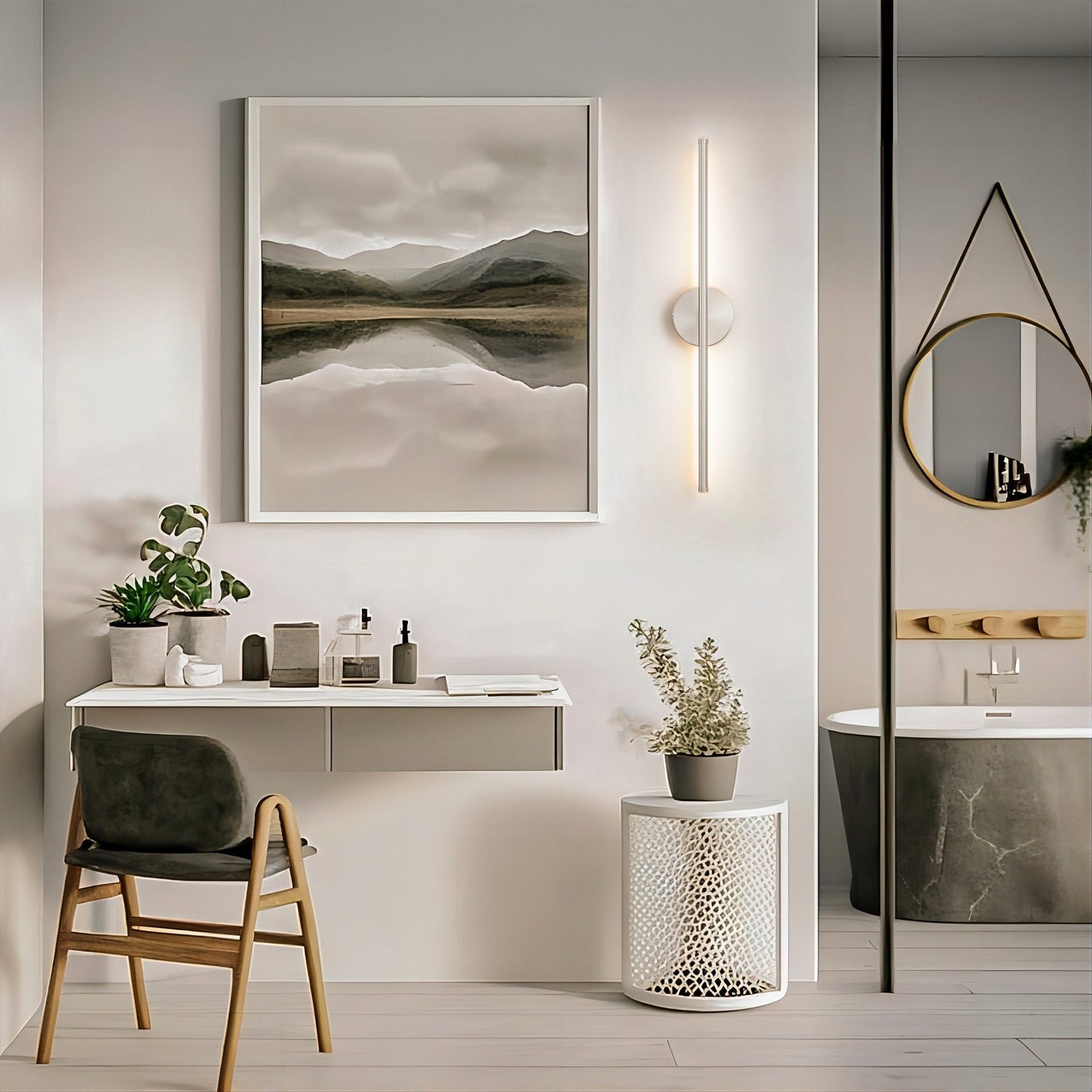Applique murale linéaire moderne à 1 ampoule, noire, dorée et nickel, à LED, à intensité variable, pour salle de bain