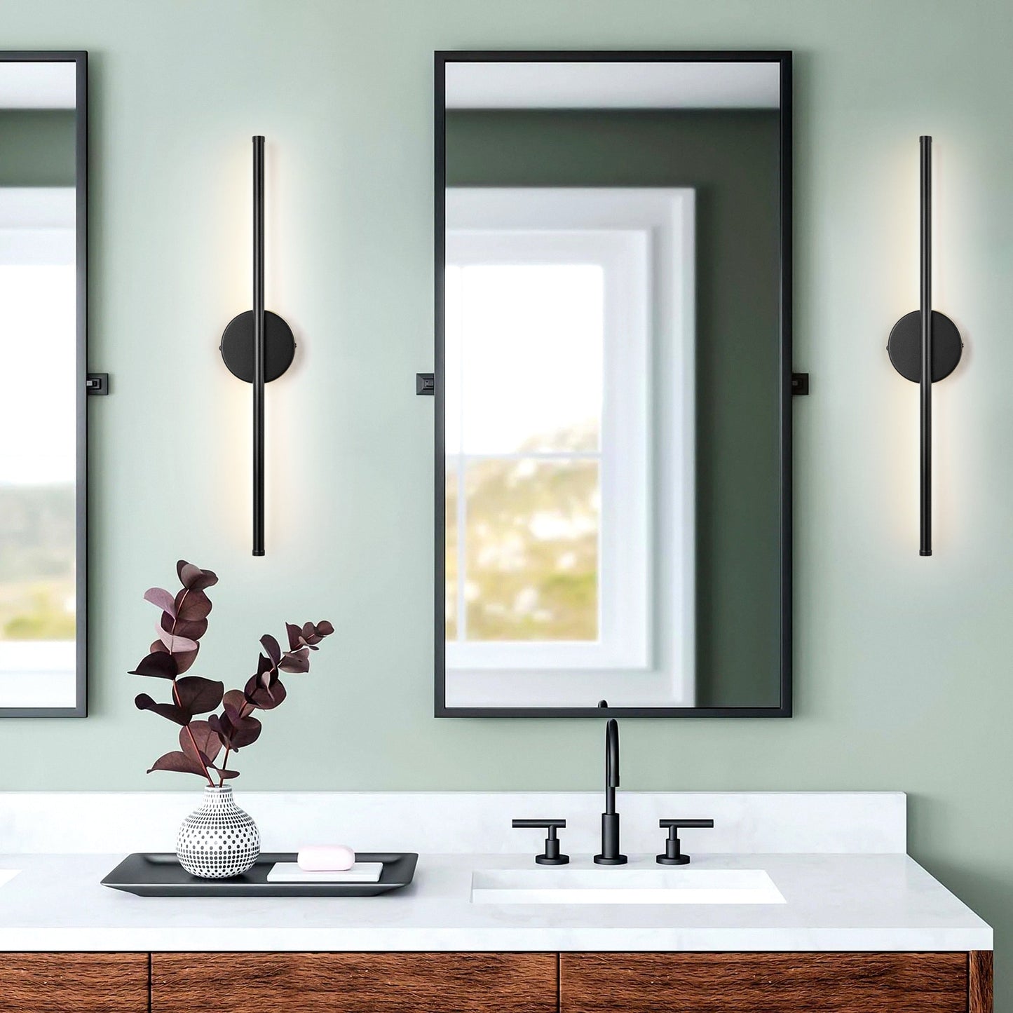 Applique murale linéaire moderne à 1 ampoule, noire, dorée et nickel, à LED, à intensité variable, pour salle de bain