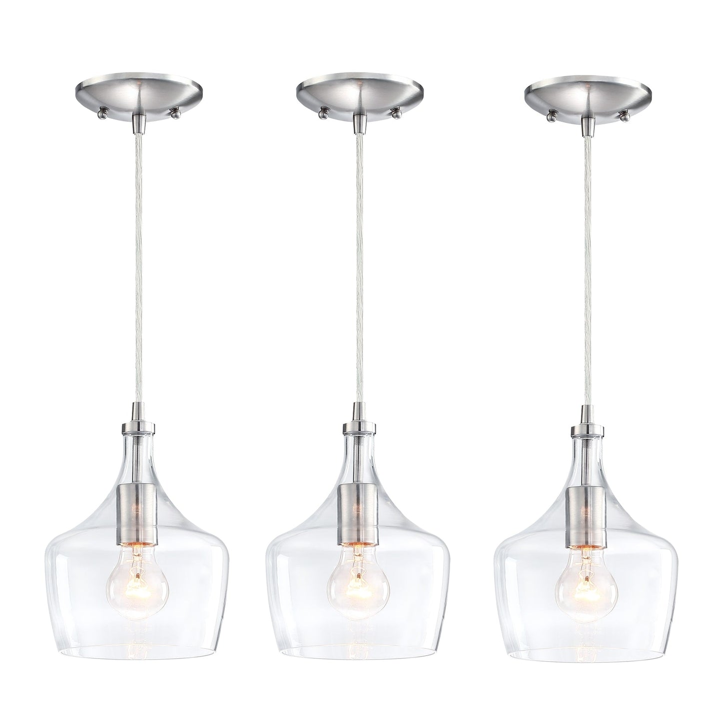 Suspension en verre transparent en forme de larme pour îlot de cuisine à 1 lumière (1 ou 3 packs au choix)