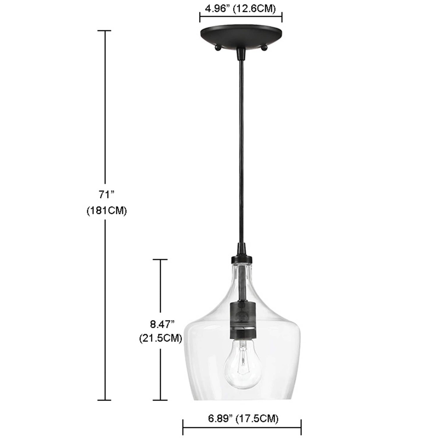 Suspension en verre transparent en forme de larme pour îlot de cuisine à 1 lumière (1 ou 3 packs au choix)