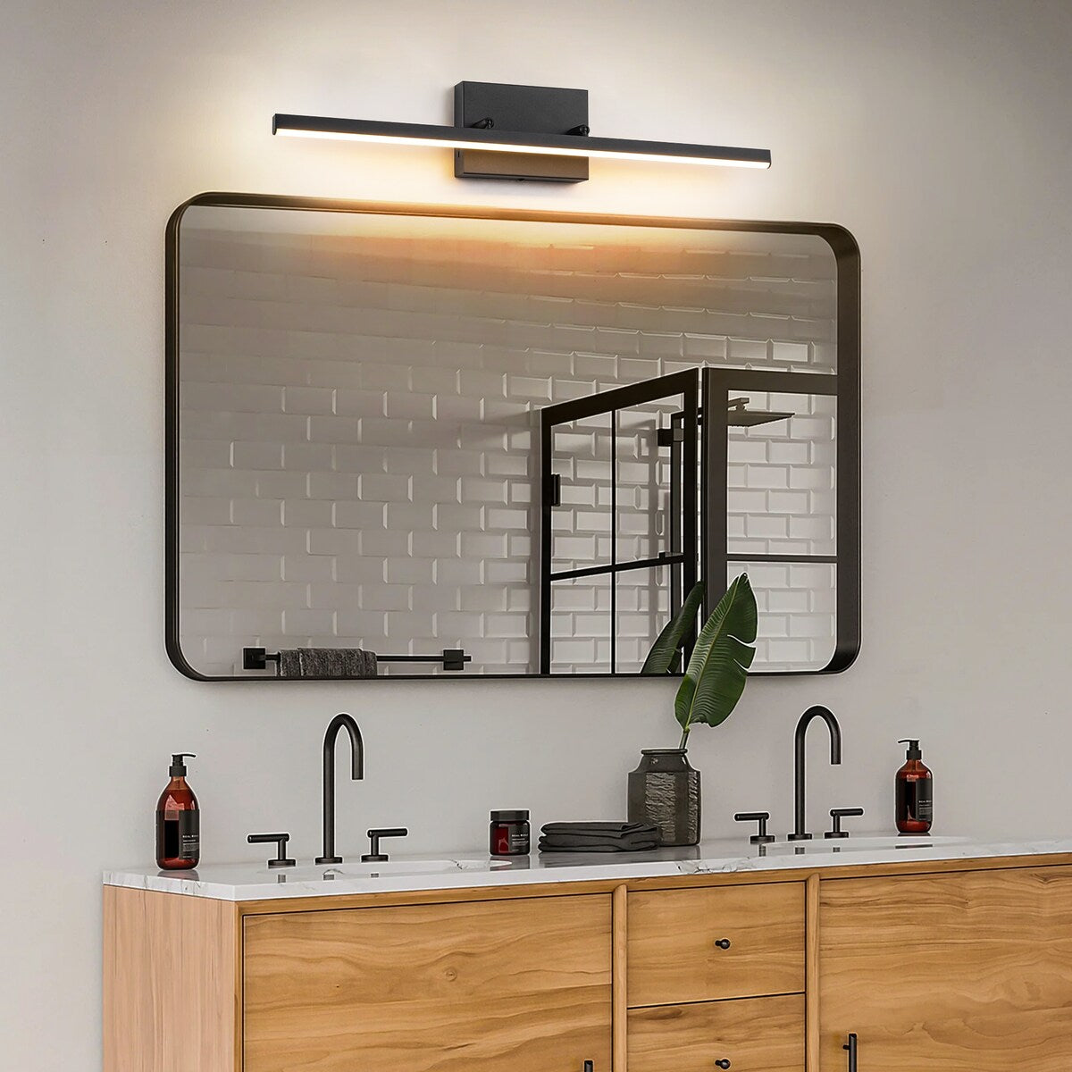 Applique murale LED intégrée rotative et linéaire noire moderne à 1 ampoule, à intensité variable et à changement de couleur