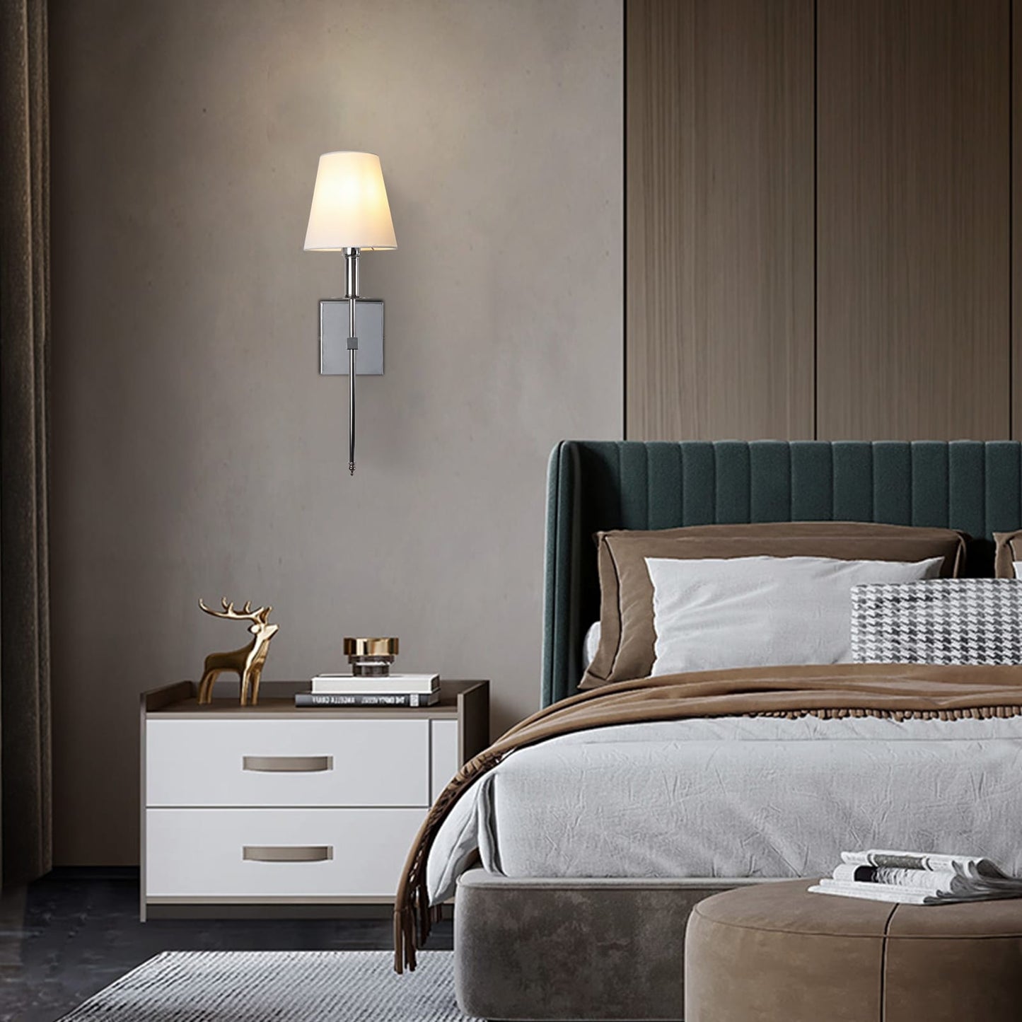 Applique murale à 1 lumière avec abat-jour en tissu blanc
