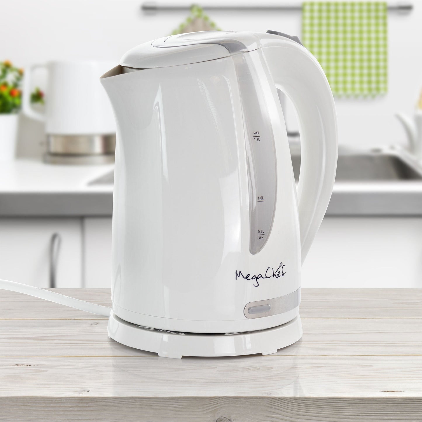 Bouilloire électrique sans fil à ébullition rapide de 1,7 L, blanche