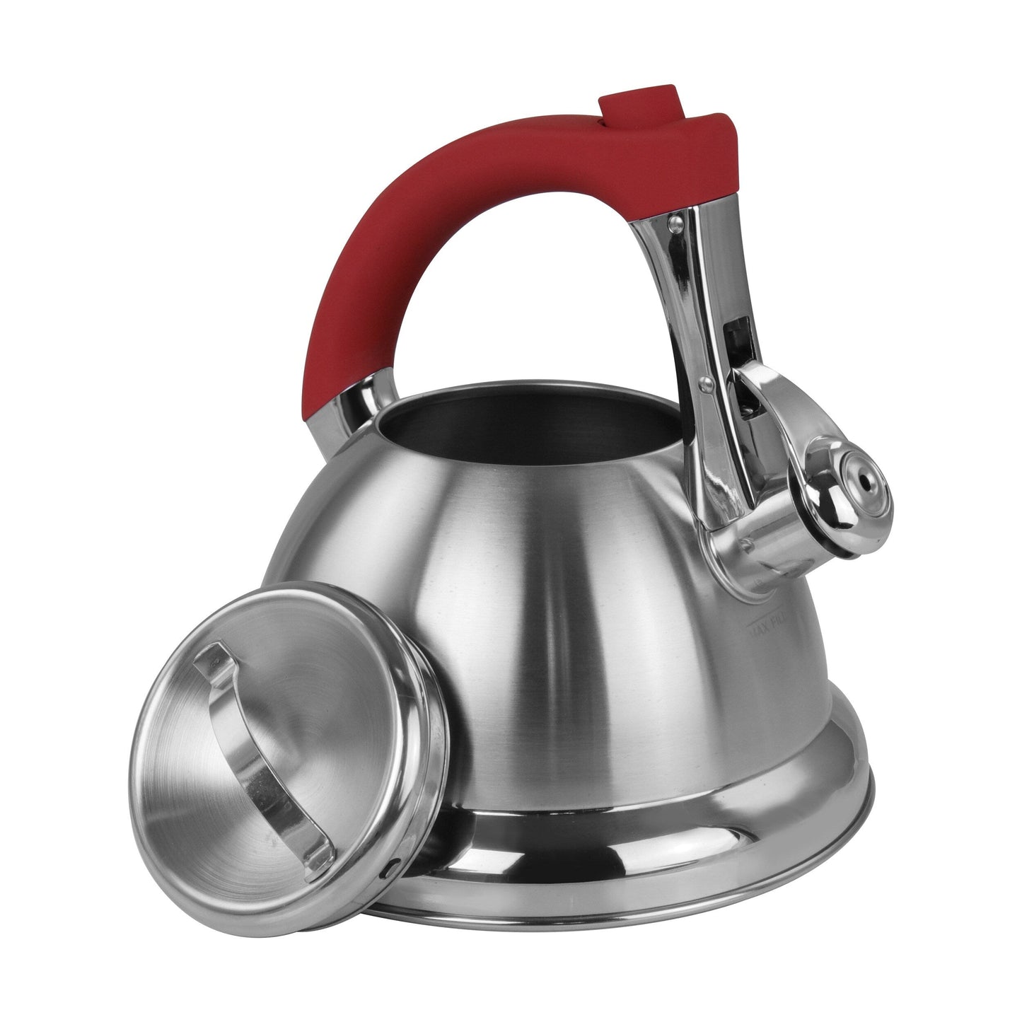 Bouilloire sifflante à base large et poignée ergonomique en acier inoxydable de 1,8 litre