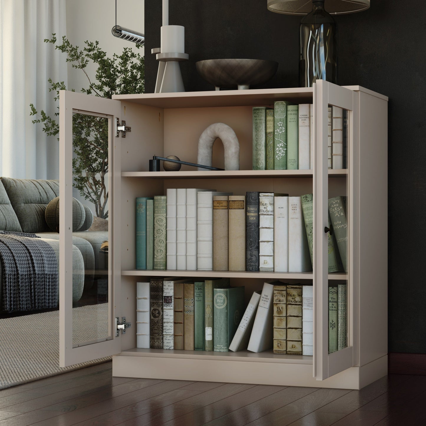 Bibliothèque 100 % bois massif à 3 étagères avec portes en option par Palace Imports