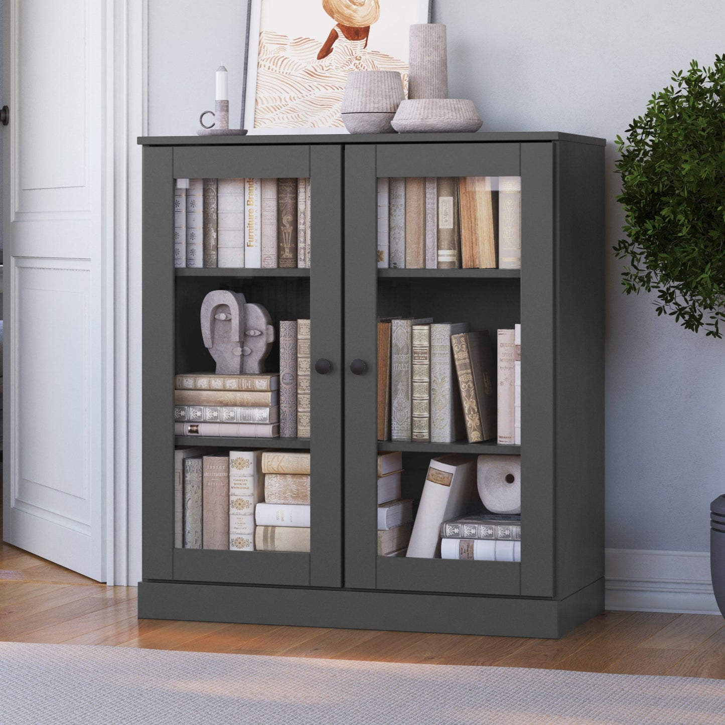 Bibliothèque 100 % bois massif à 3 étagères avec portes en option par Palace Imports