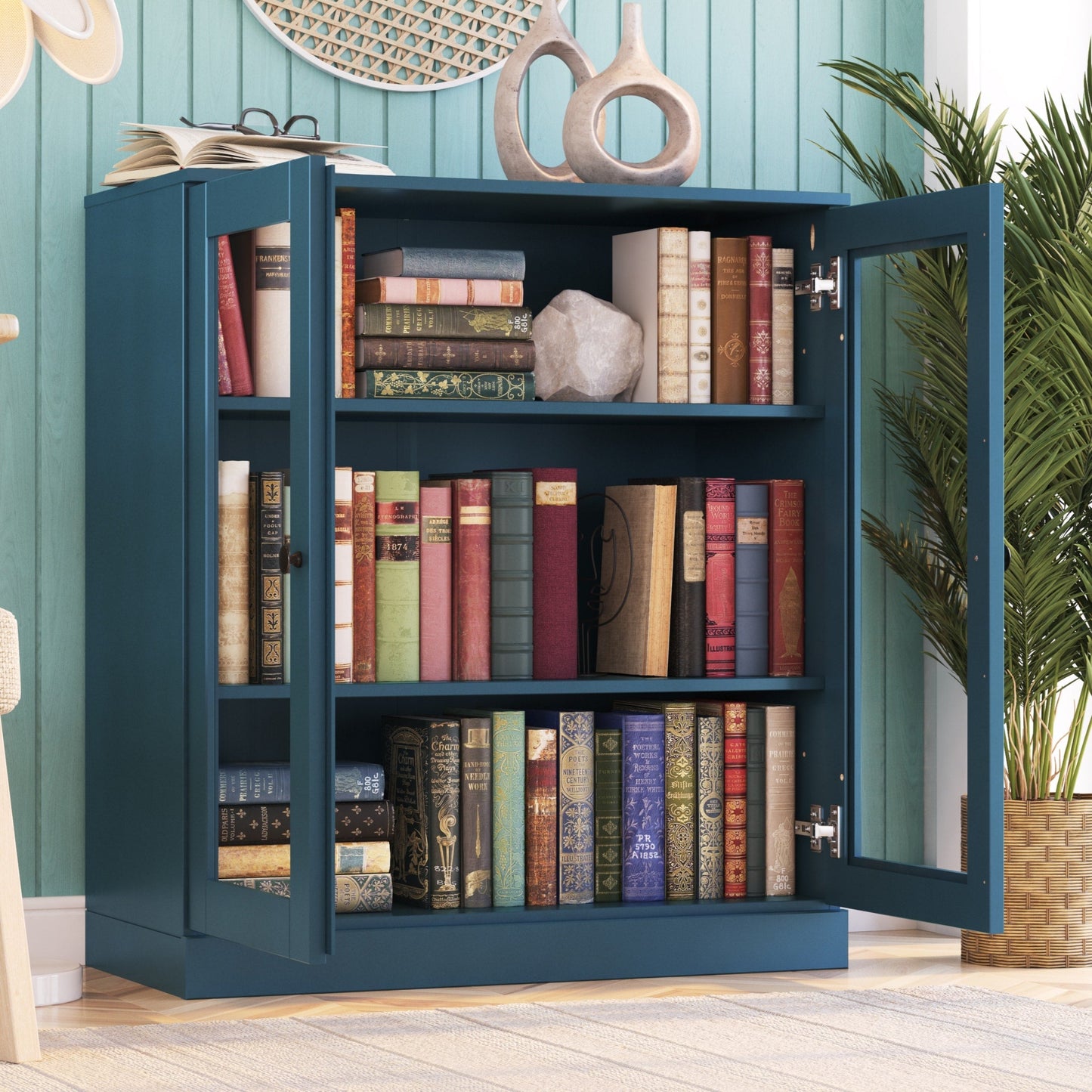Bibliothèque 100 % bois massif à 3 étagères avec portes en option par Palace Imports