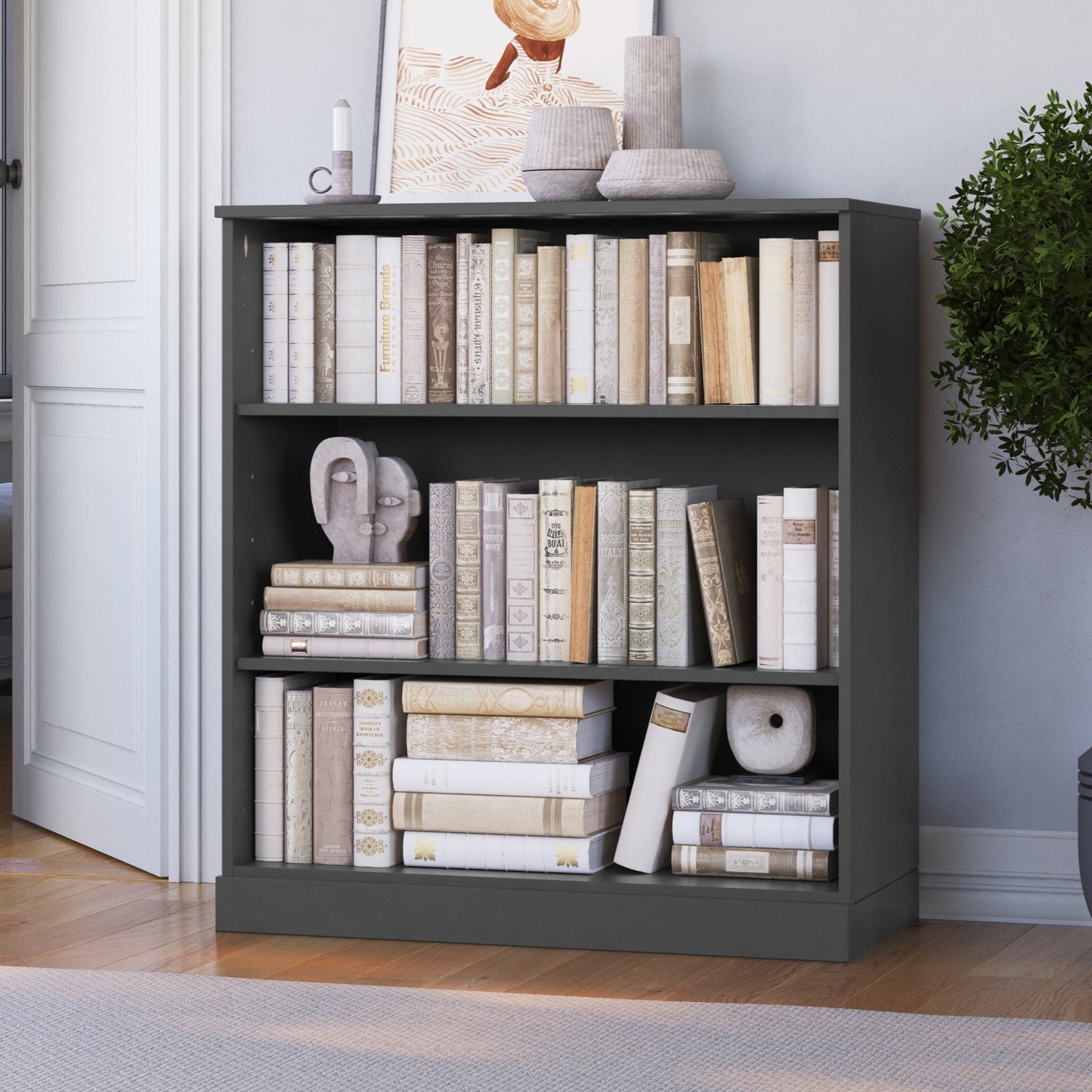Bibliothèque 100 % bois massif à 3 étagères avec portes en option par Palace Imports