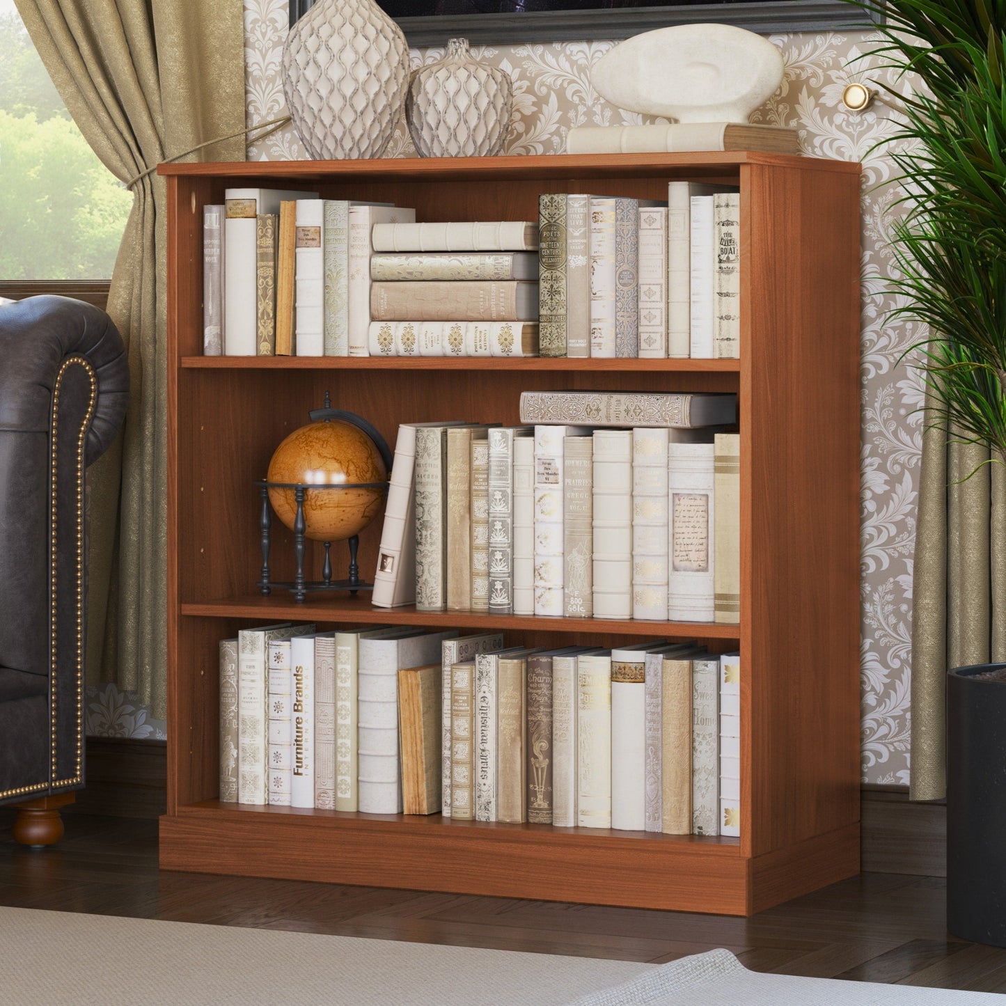 Bibliothèque 100 % bois massif à 3 étagères avec portes en option par Palace Imports