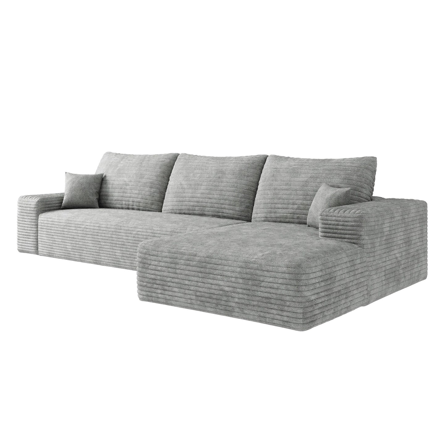 Canapé sectionnel modulaire en velours côtelé de 107 pouces avec méridienne et assise profonde pour salon et chambre à coucher