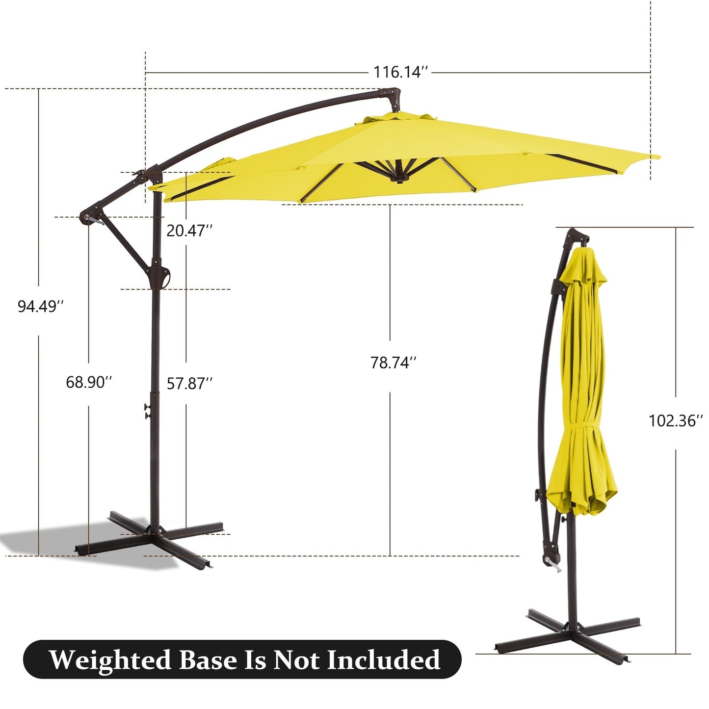 Parasol déporté suspendu à manivelle en acier de 10 pieds