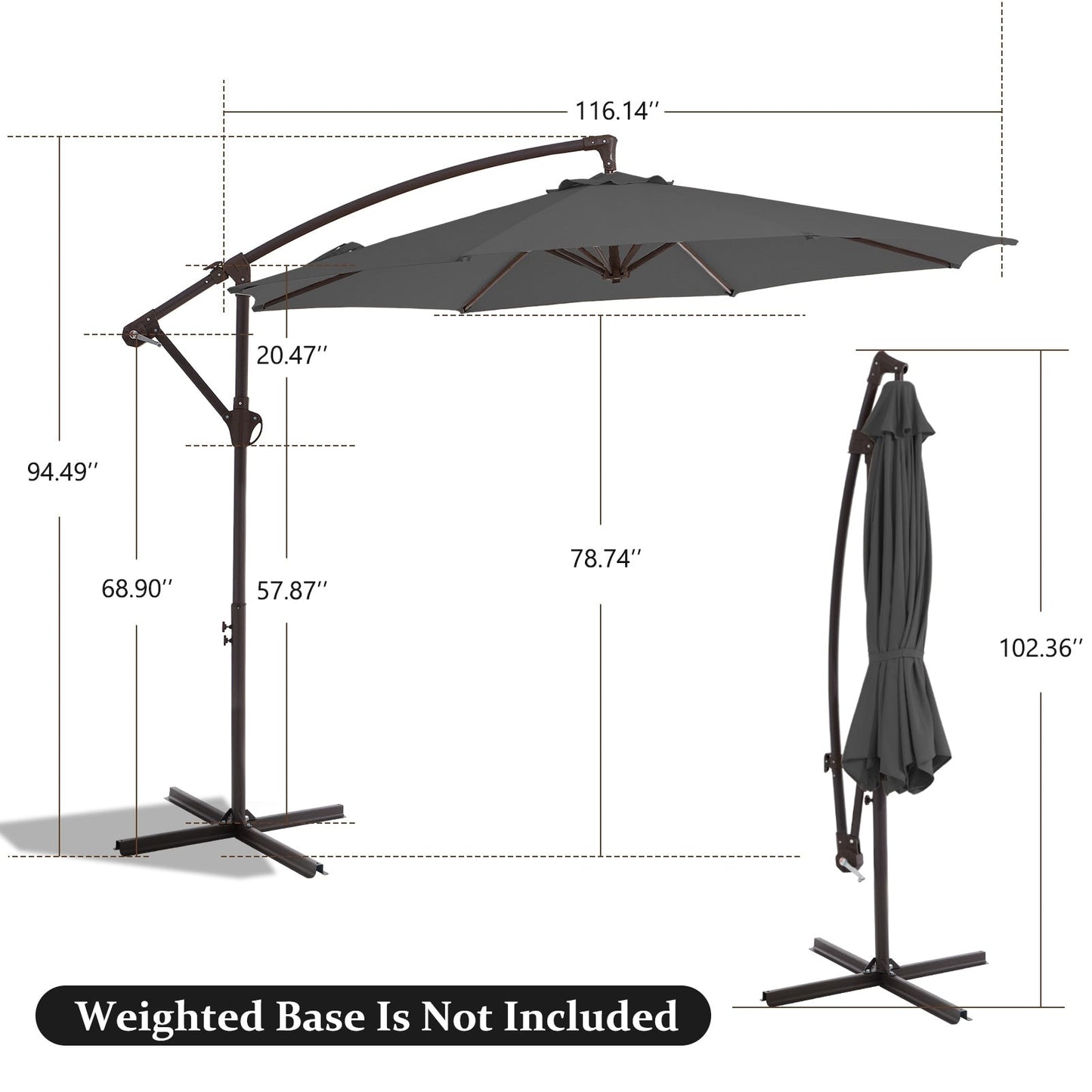 Parasol déporté suspendu à manivelle en acier de 10 pieds
