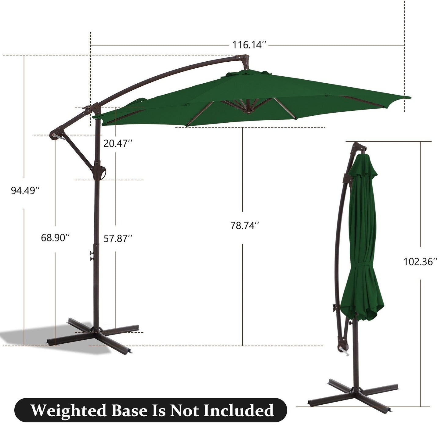 Parasol déporté suspendu à manivelle en acier de 10 pieds