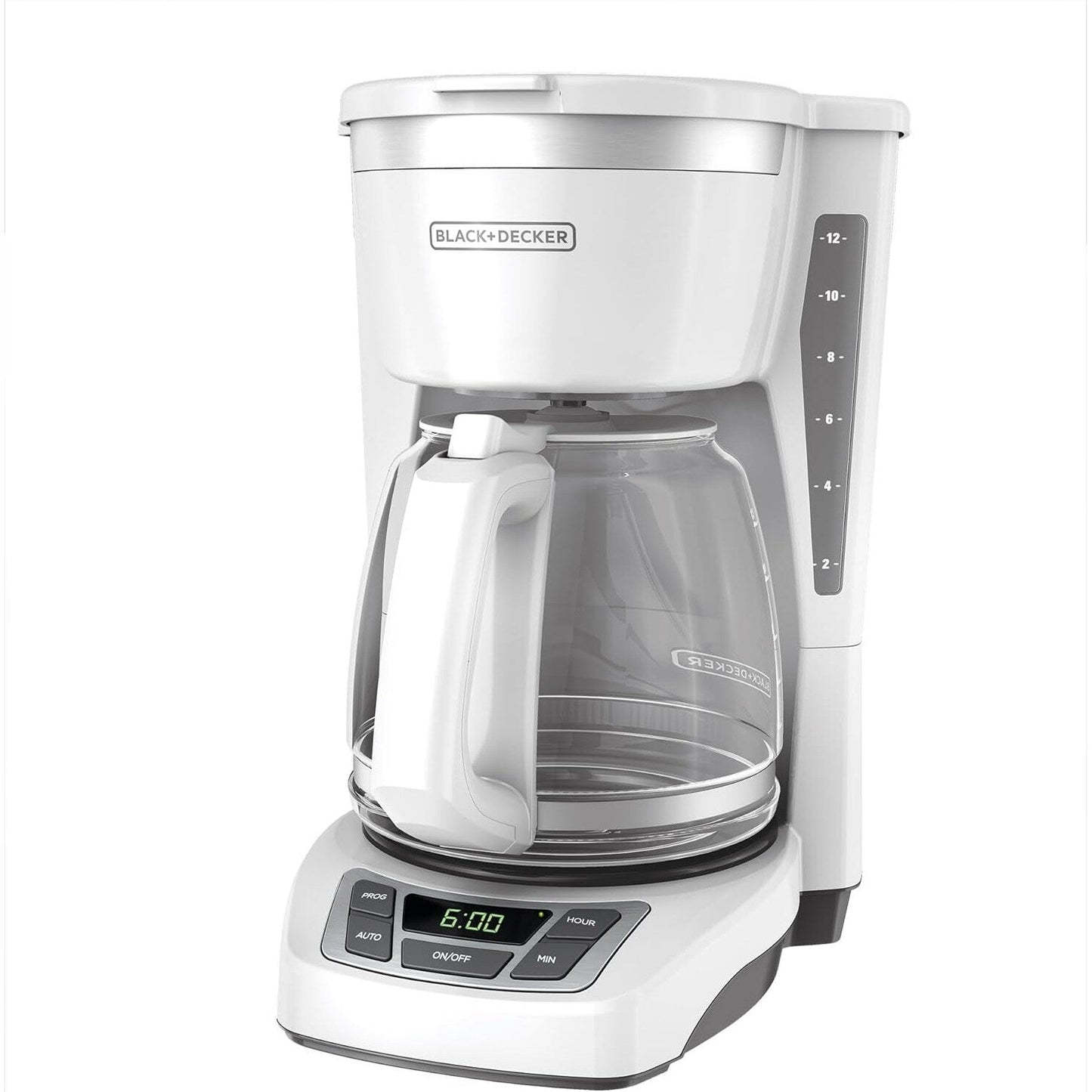 Cafetière numérique 12 tasses, programmable, filtre lavable, Sneak-A-Cup, infusion automatique, maintien de la plaque chauffante, blanche