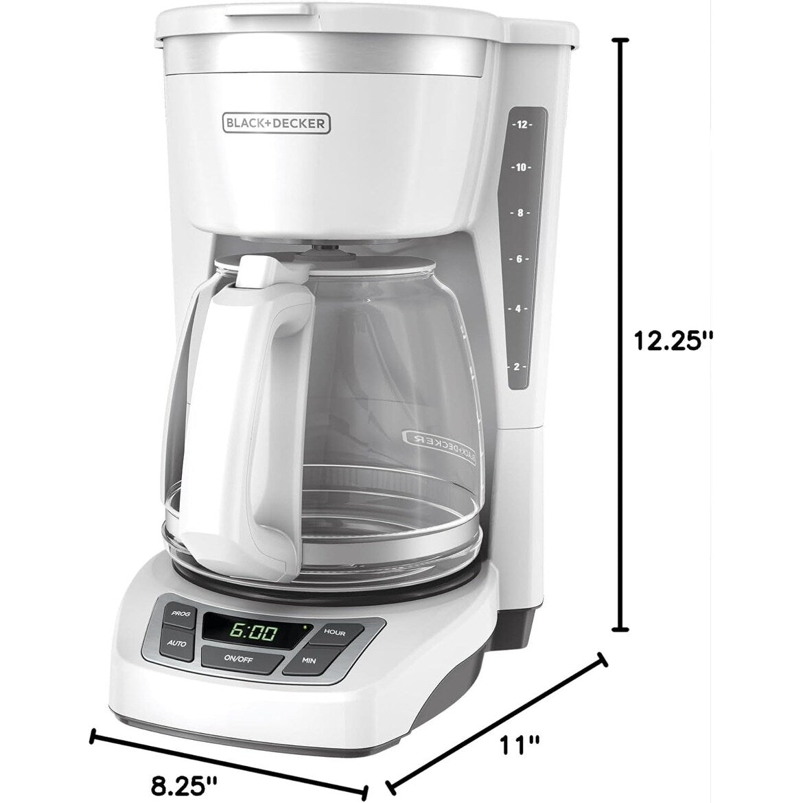 Cafetière numérique 12 tasses, programmable, filtre lavable, Sneak-A-Cup, infusion automatique, maintien de la plaque chauffante, blanche