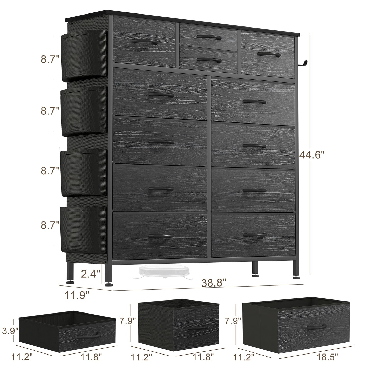 Commode haute en tissu à 12 tiroirs pour chambre à coucher