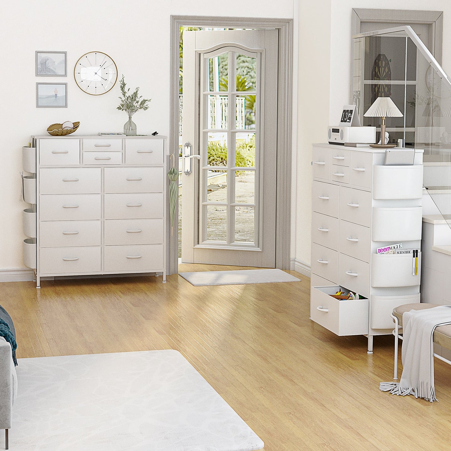 Commode haute en tissu à 12 tiroirs pour chambre à coucher