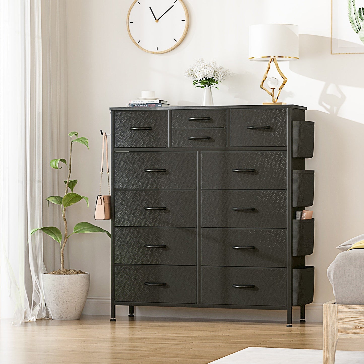 Commode haute en tissu à 12 tiroirs pour chambre à coucher