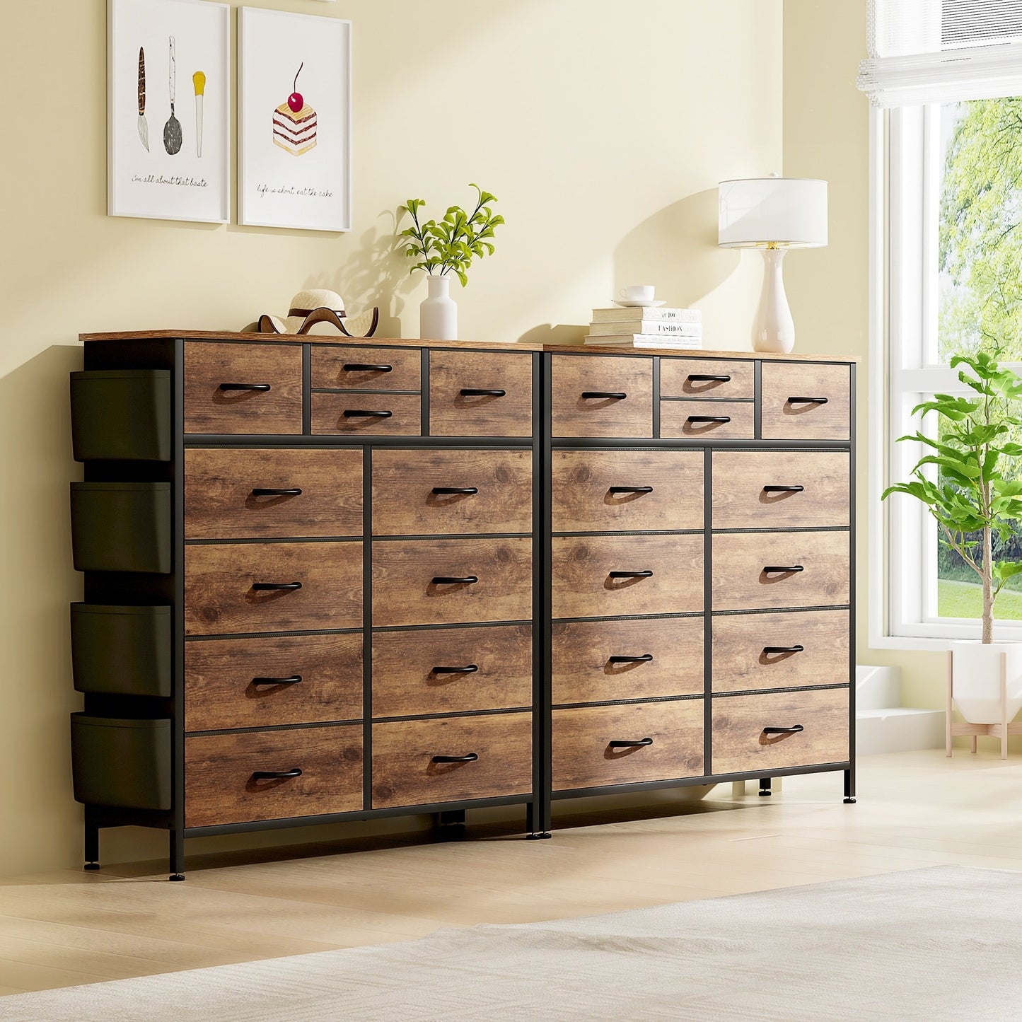 Commode haute en tissu à 12 tiroirs pour chambre à coucher