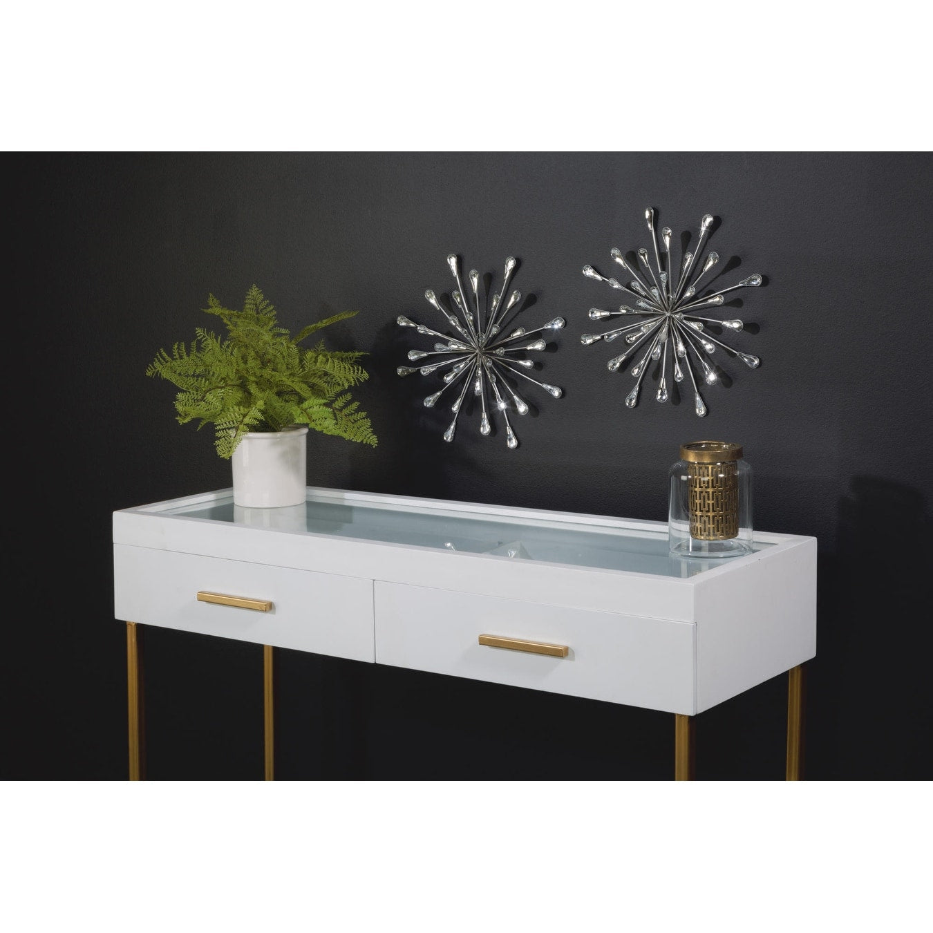 Décoration murale en métal argenté et perles transparentes de 12,5 diamètres