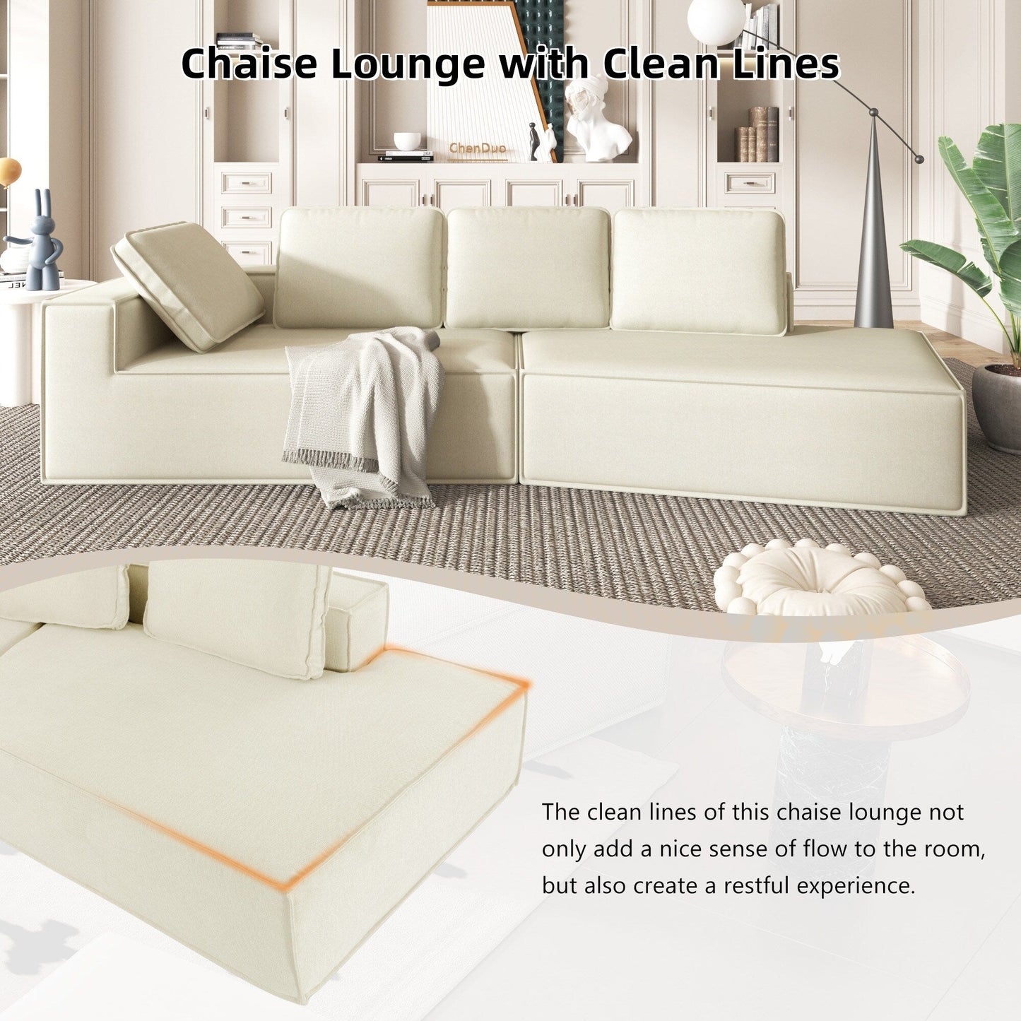 Canapé-lit d'intérieur moderne et élégant, 125 cm, aux lignes épurées, pour le salon, beige