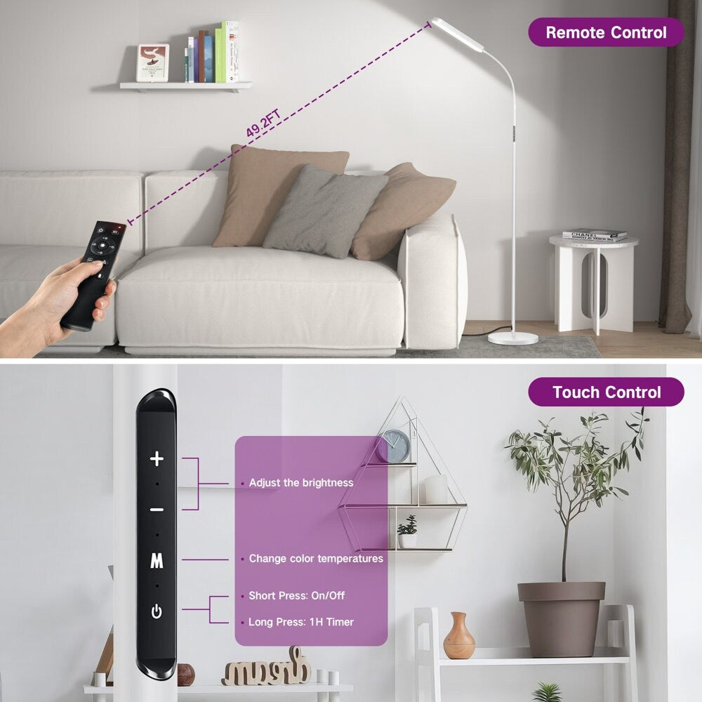 Lampadaire de travail/lecture à LED 12 W à intensité variable avec télécommande et commande tactile - N/A