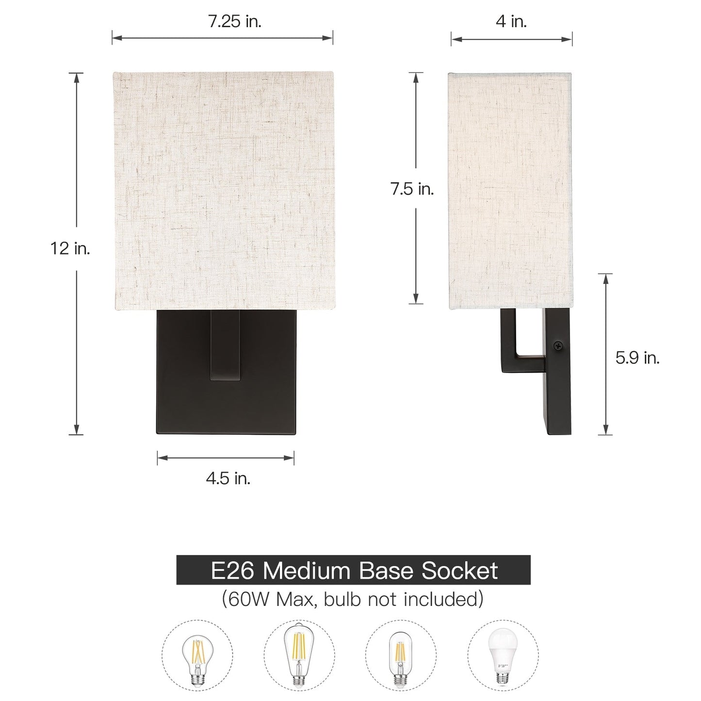 Applique murale bronze foncé de 30 cm de hauteur avec abat-jour en tissu avoine