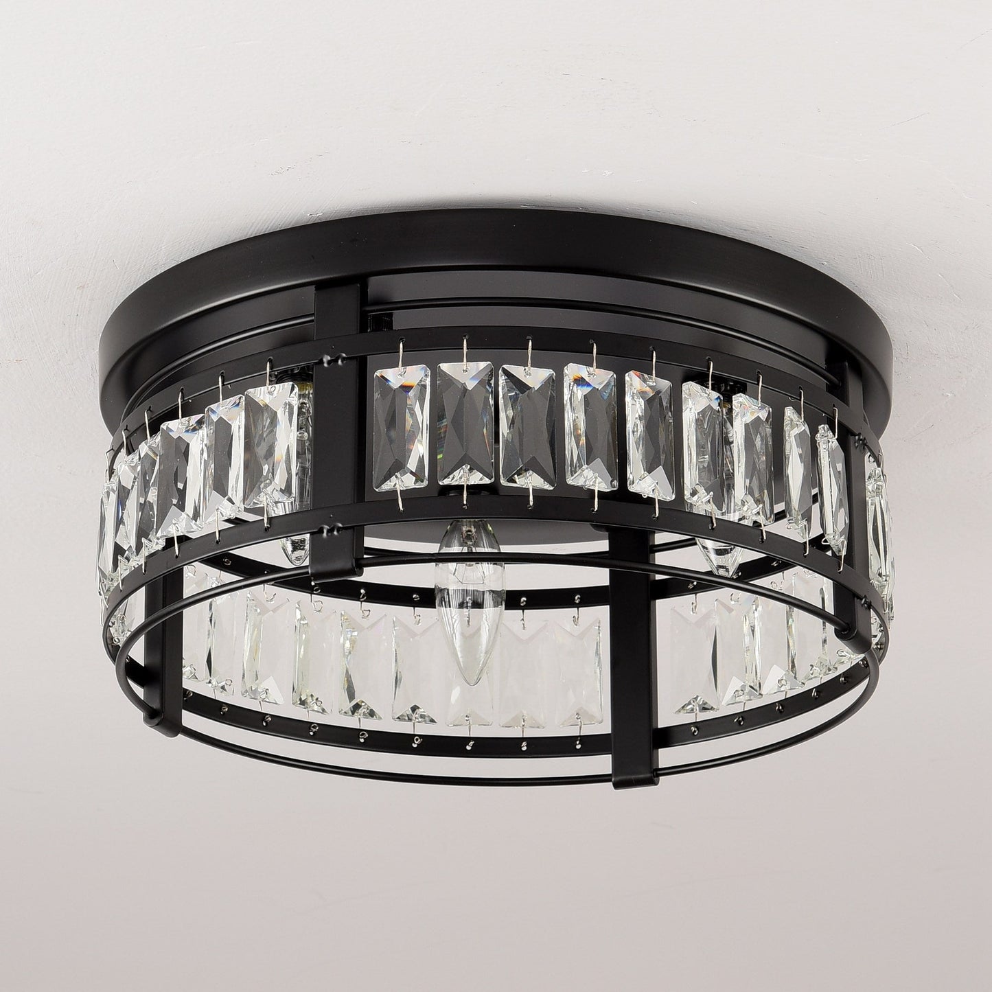 Lustre encastré moderne en cristal noir à 3 lumières pour couloir