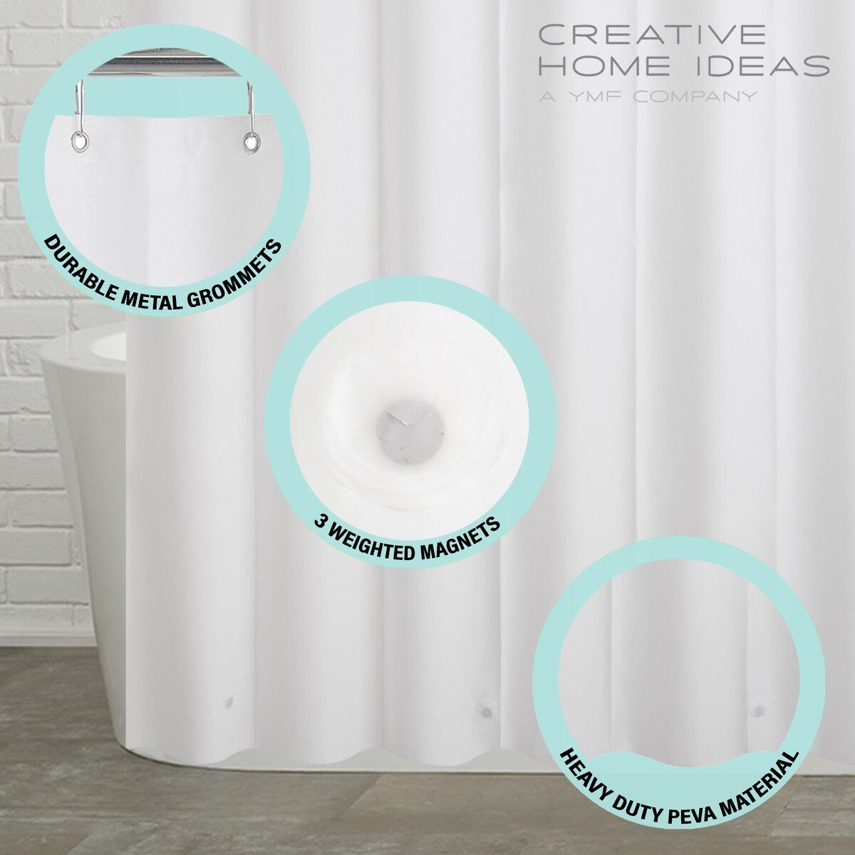 Ensemble de bain/douche 14 pièces : rideau de douche ombré, crochets et doublure PEVA