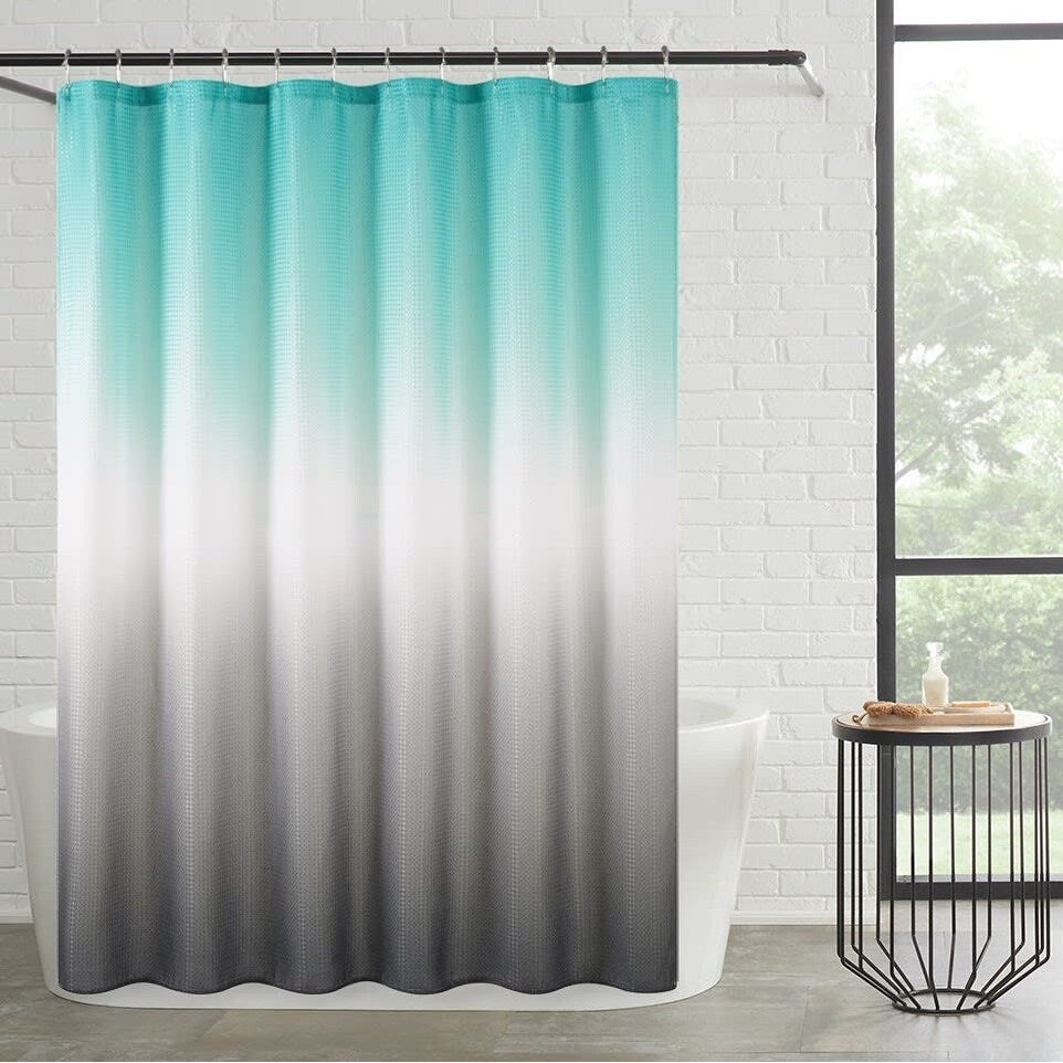 Ensemble de bain/douche 14 pièces : rideau de douche ombré, crochets et doublure PEVA