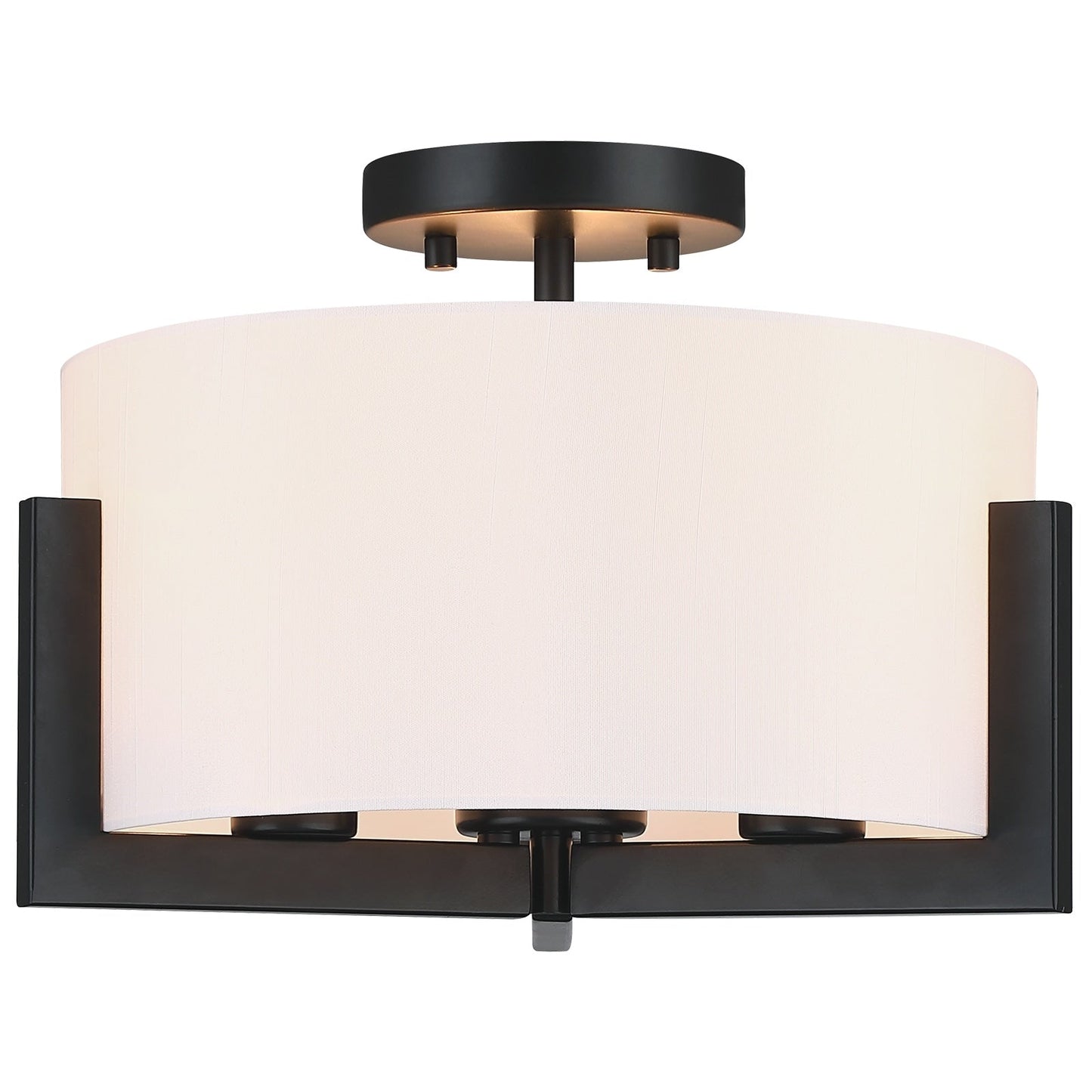Plafonnier semi-encastré noir mat à 3 lumières de 14 po avec abat-jour tambour - 14 W