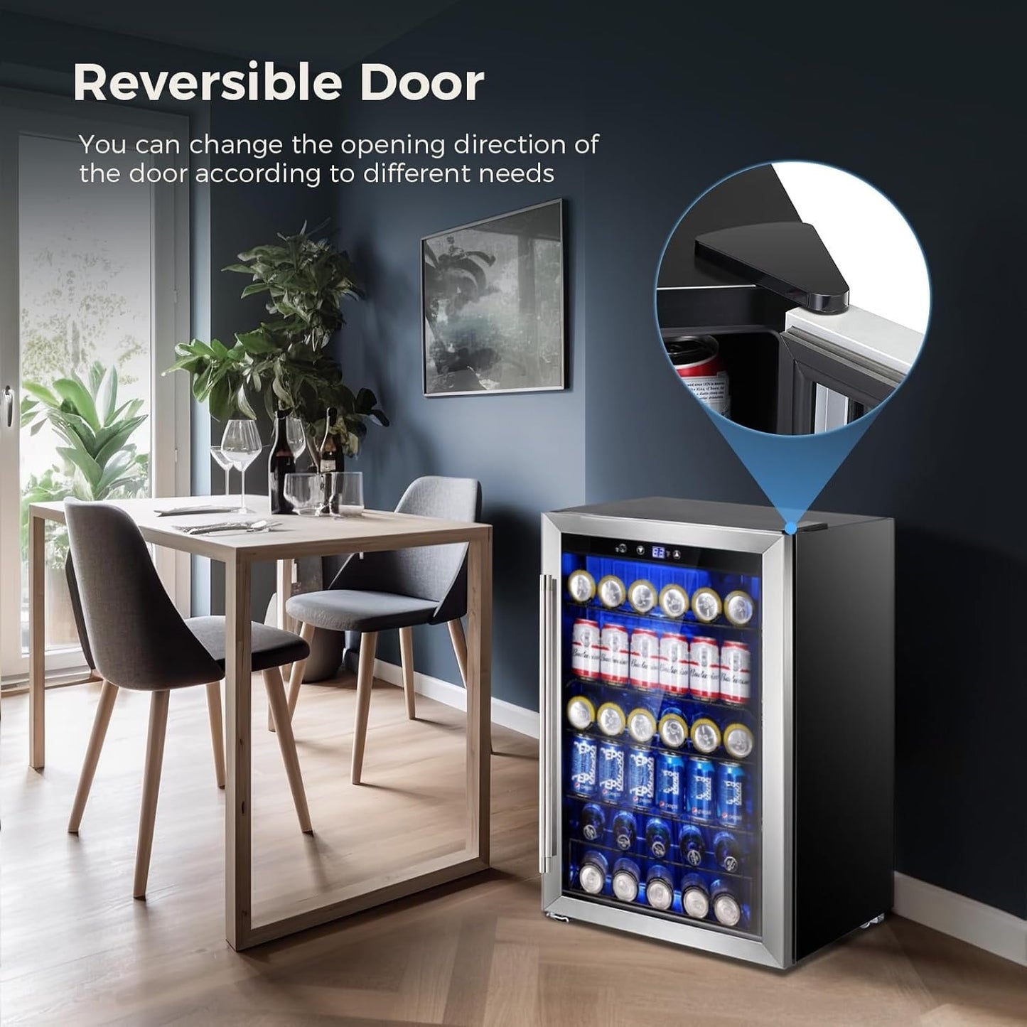 Réfrigérateur à boissons de 145 canettes, mini-réfrigérateur de 4,4 pi³ avec porte vitrée pour sodas, bières et vins – Façade transparente pour la maison, le bureau ou le bar