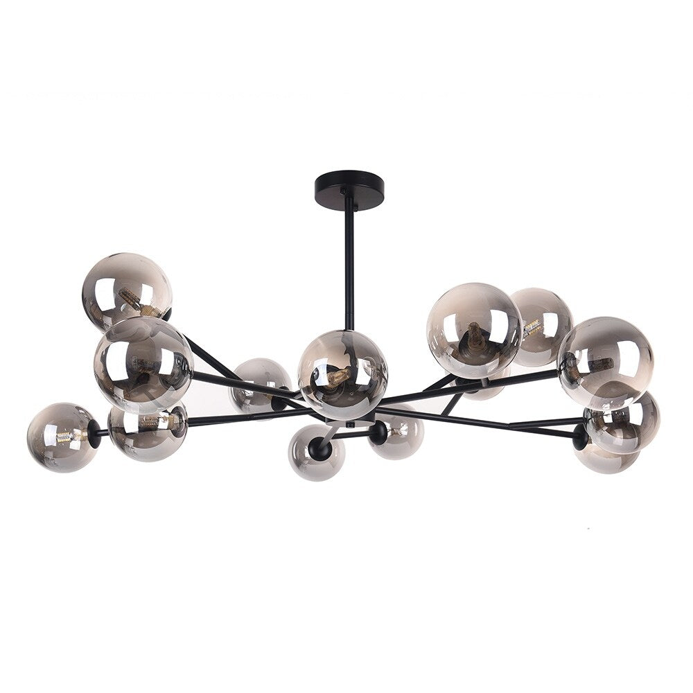 Lustre linéaire moderne à 15 lumières pour îlot de cuisine Sputnik, composé de branches et de bulles en verre