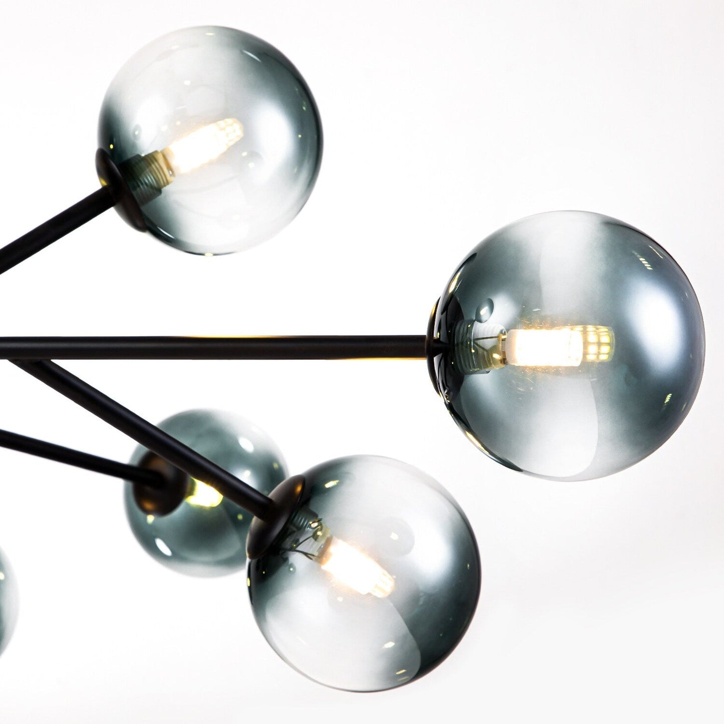 Lustre linéaire moderne à 15 lumières pour îlot de cuisine Sputnik, composé de branches et de bulles en verre