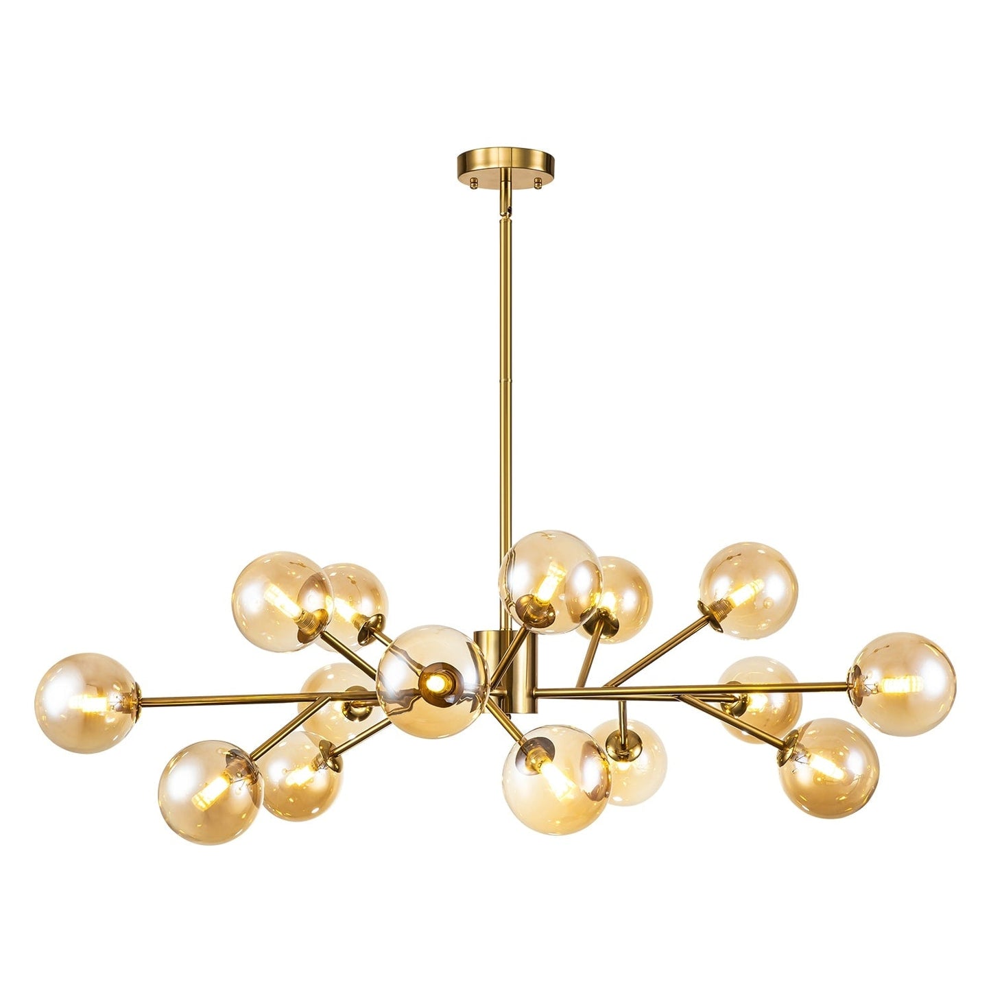 Lustre linéaire moderne à 15 lumières pour îlot de cuisine Sputnik, composé de branches et de bulles en verre