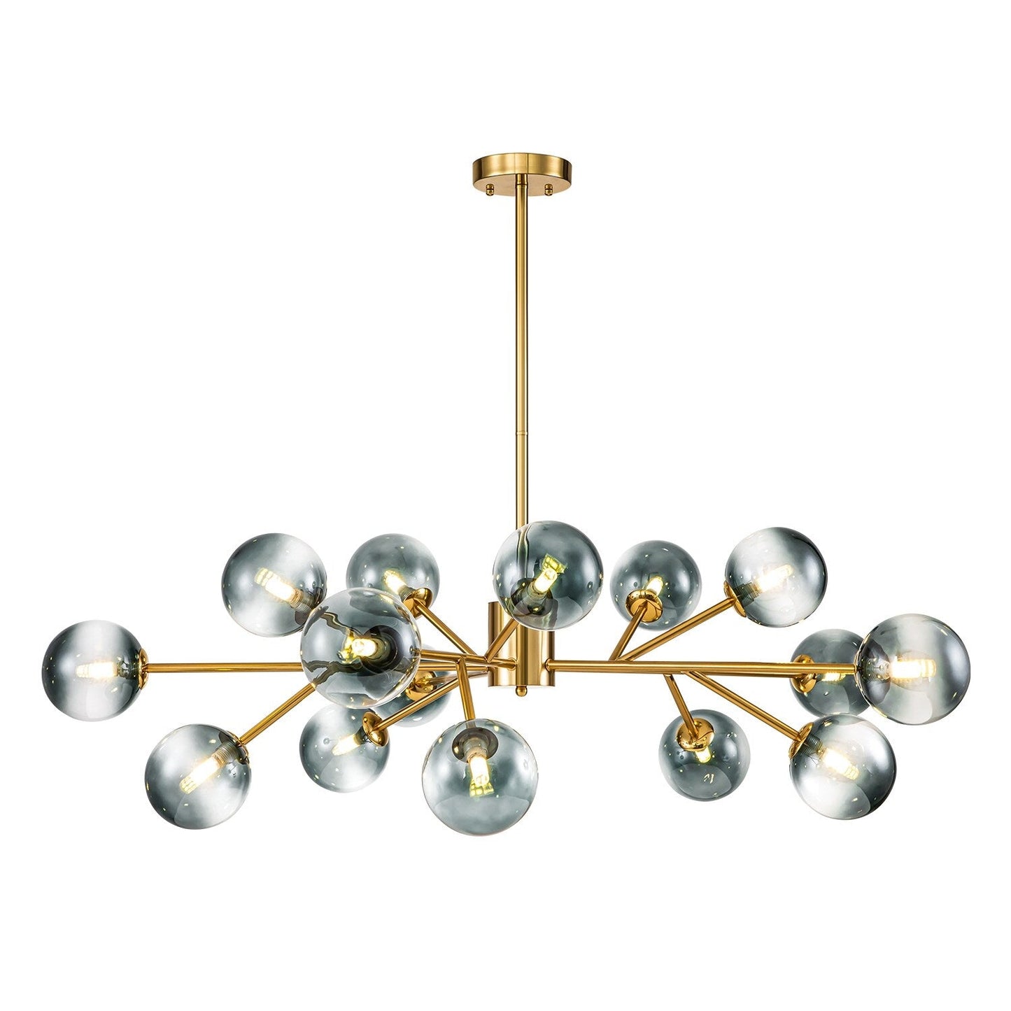Lustre linéaire moderne à 15 lumières pour îlot de cuisine Sputnik, composé de branches et de bulles en verre