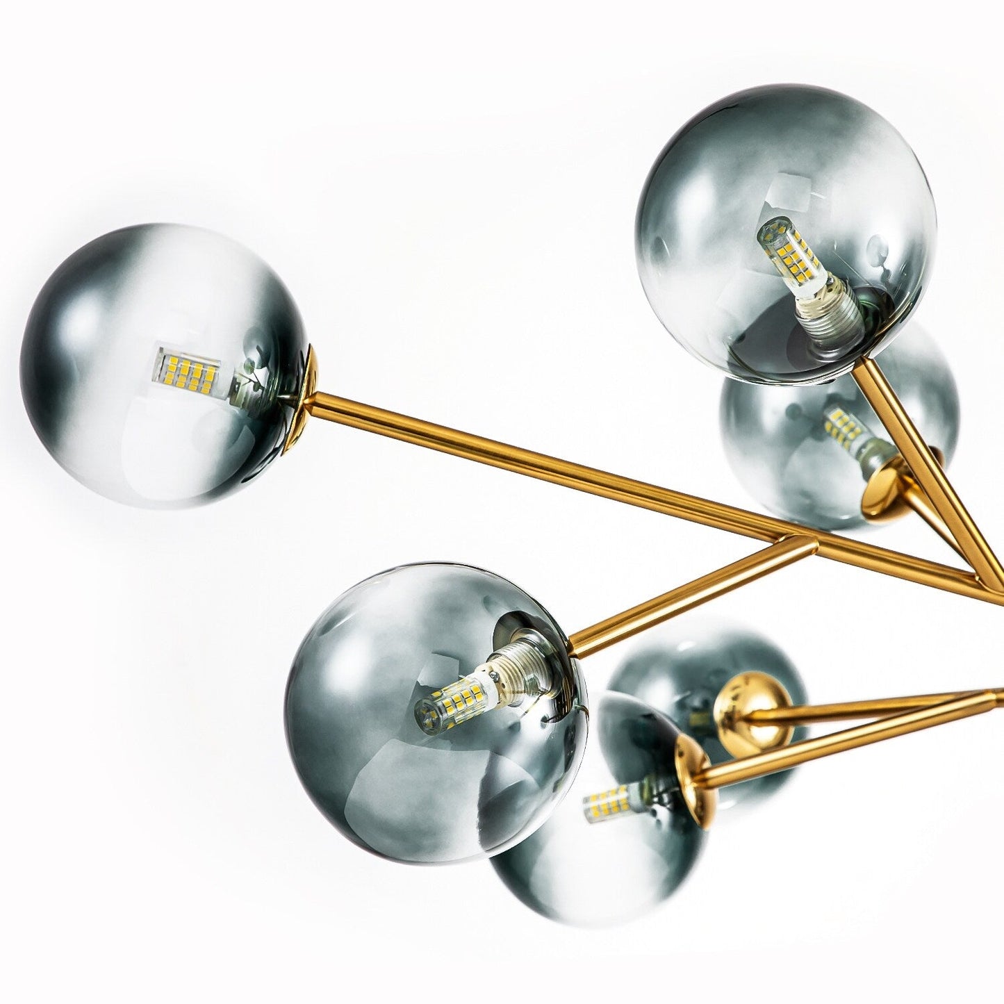 Lustre linéaire moderne à 15 lumières pour îlot de cuisine Sputnik, composé de branches et de bulles en verre