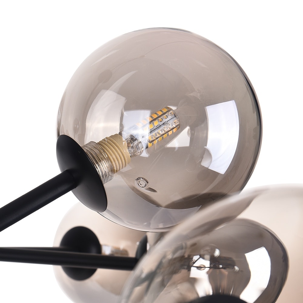 Lustre linéaire moderne à 15 lumières pour îlot de cuisine Sputnik, composé de branches et de bulles en verre