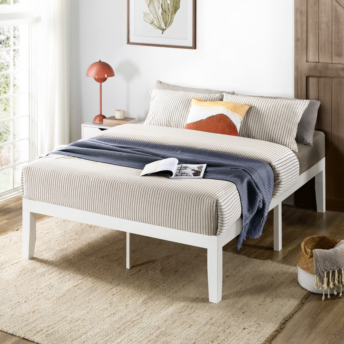 Cadre de lit plateforme classique en bois massif de 16 pouces, disponible en plusieurs finitions