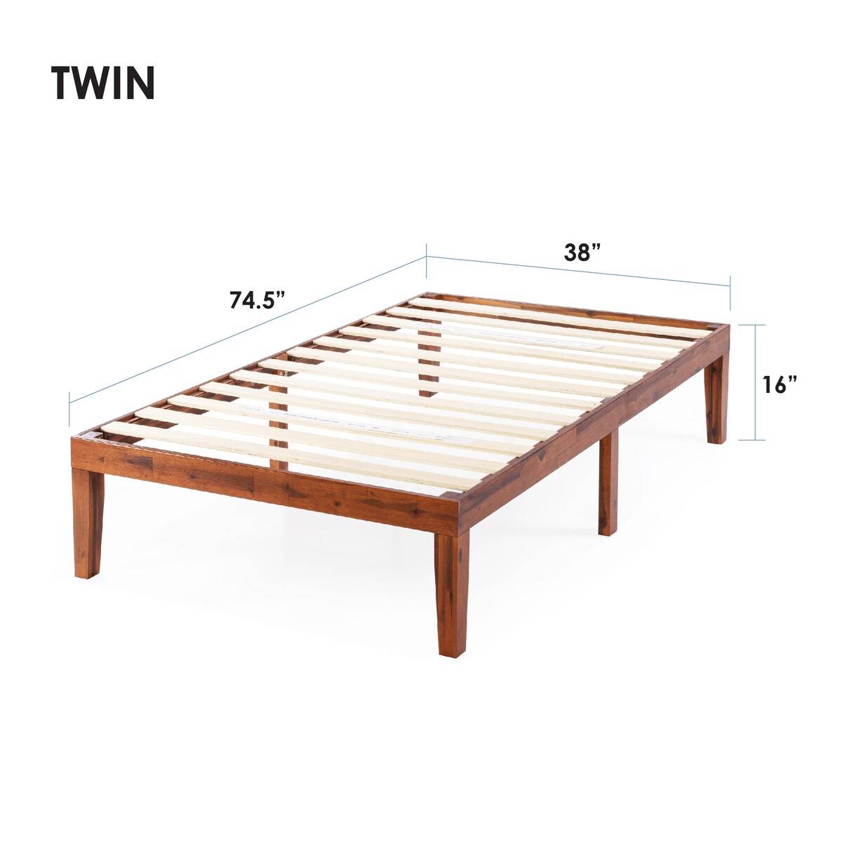 Cadre de lit plateforme classique en bois massif de 16 pouces, disponible en plusieurs finitions