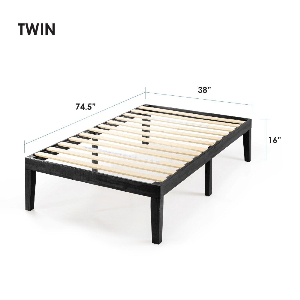 Cadre de lit plateforme classique en bois massif de 16 pouces, disponible en plusieurs finitions