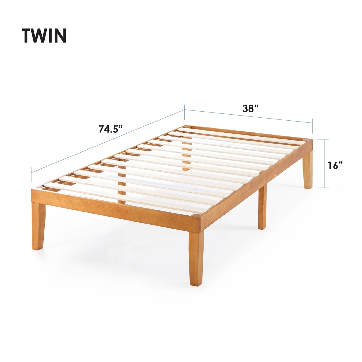 Cadre de lit plateforme classique en bois massif de 16 pouces, disponible en plusieurs finitions