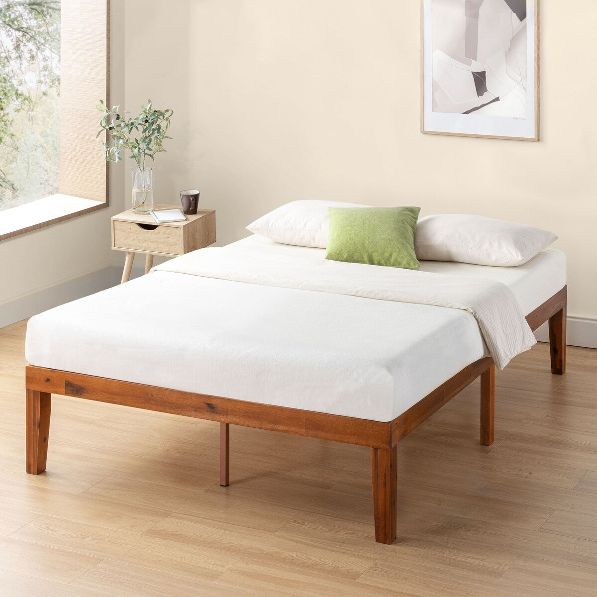 Cadre de lit plateforme classique en bois massif de 16 pouces, disponible en plusieurs finitions