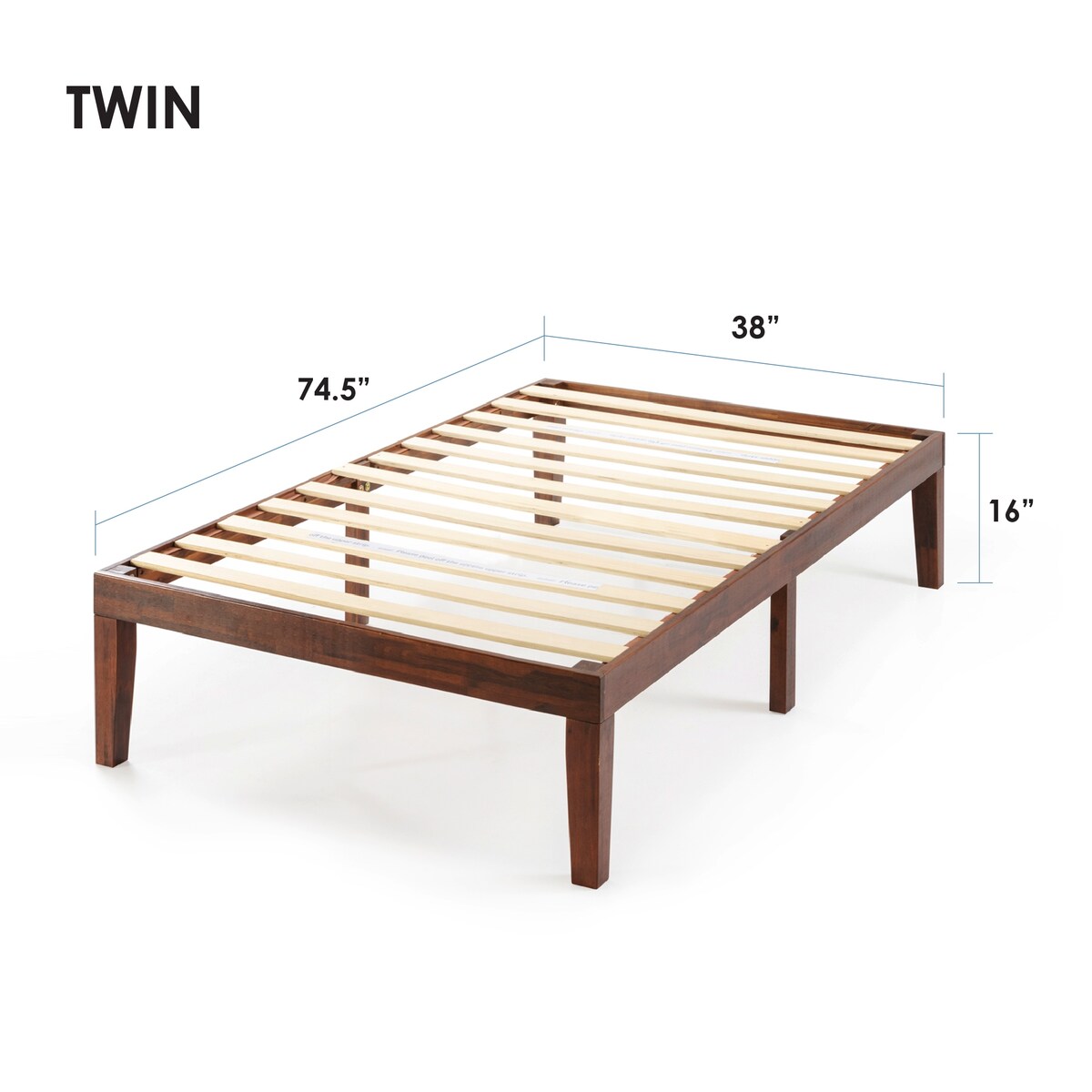 Cadre de lit plateforme classique en bois massif de 16 pouces, disponible en plusieurs finitions