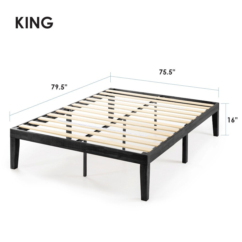 Cadre de lit plateforme classique en bois massif de 16 pouces, disponible en plusieurs finitions